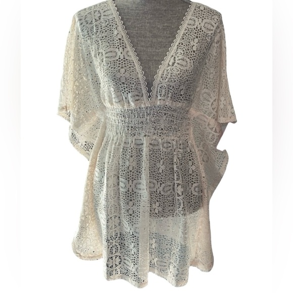 Xhilaration Cream Lace Crochet Swimwear cover up Sze Small W twist - Picture 1 of 4